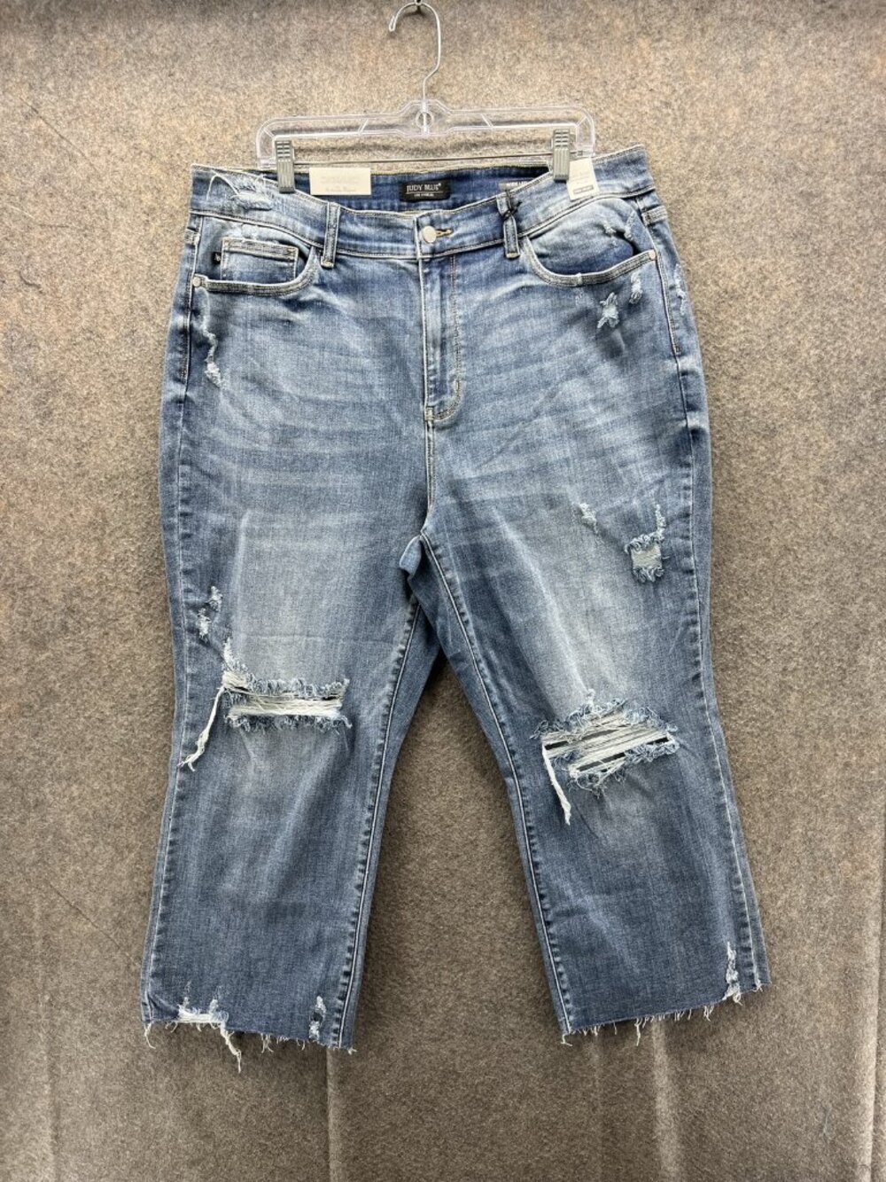 Judy Blue Jeans Womens 20W Blue Medium Wash High Rise Crop Wide Leg Distressed